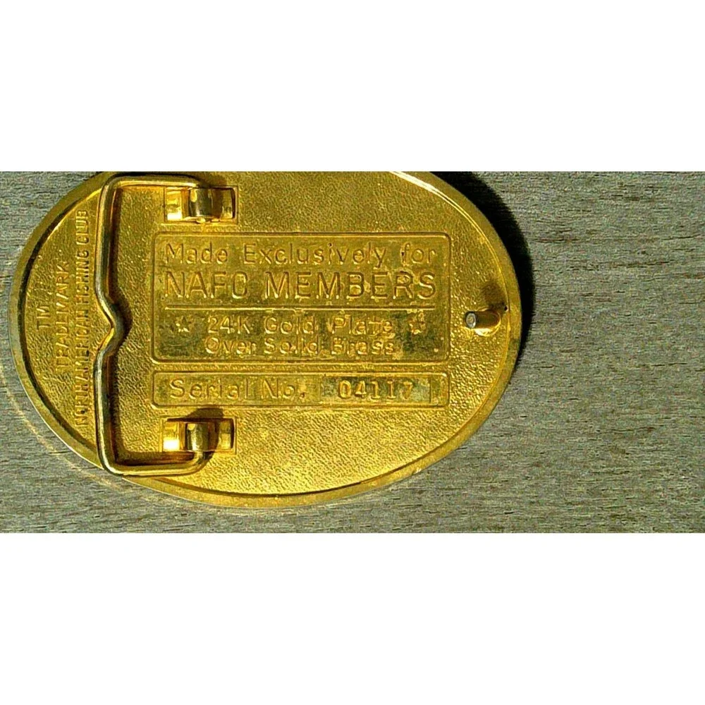NAFC CHARTER MEMBER 24K Gold Plated Belt Buckle Solid Brass Fishing Club America